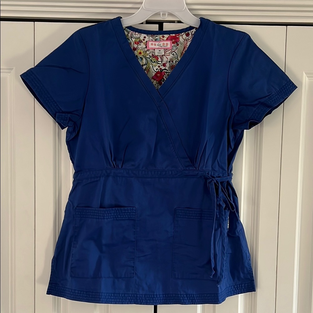 Blue Women's Scrub Wrap Top
